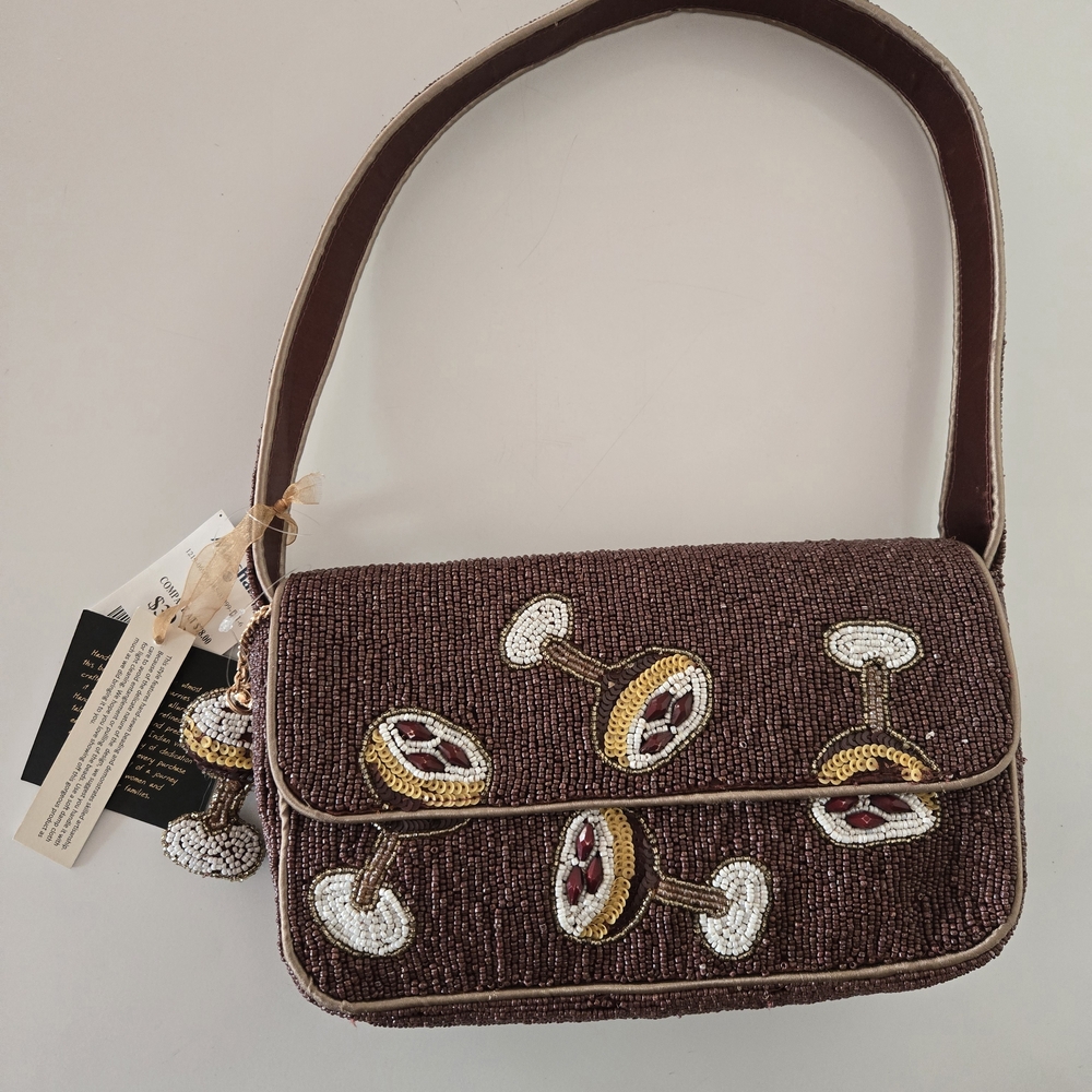 Beaded Brown Espresso Martini Shoulder Bag With Beaded Bag Charm